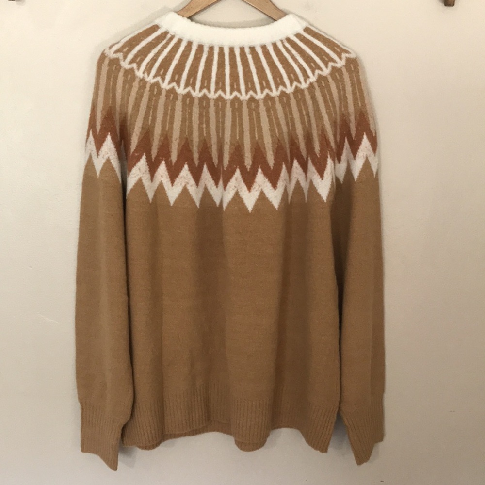 NEW French Connection Essentials Women's Sweater Camel Fair Isle, XL - Picture 6 of 7